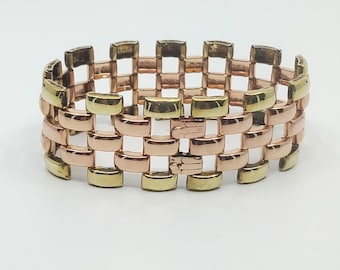 Retro Two Tone Chunky Chain Bracelet Gold Filled Cuff