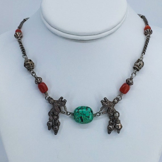 Tribal Necklace, Funky Necklace, Turquoise Neckla… - image 1