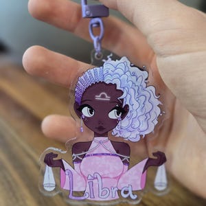 Libra Zodiac Keychain – Original Scales Girl Character Art, Cute Astrology Gift, Horoscope Charm for Bag or Keys, Star Sign Merchandise