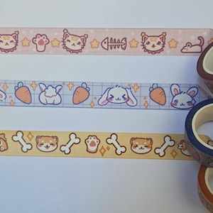 Kawaii Washi Tape Set – Star Kitty, Bunny, and Corgi Patterned Tape – Cute Anime Stationery for Planners, Journals & Scrapbooking