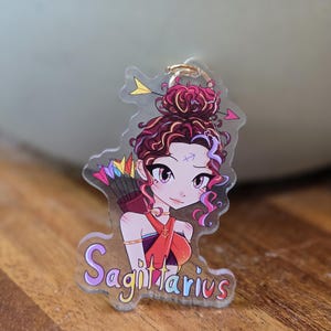 Sagittarius Zodiac Keychain – Original Archer Girl Character Art, Cute Astrology Gift, Horoscope Charm for Bag or Keys, Star Sign Merchandis