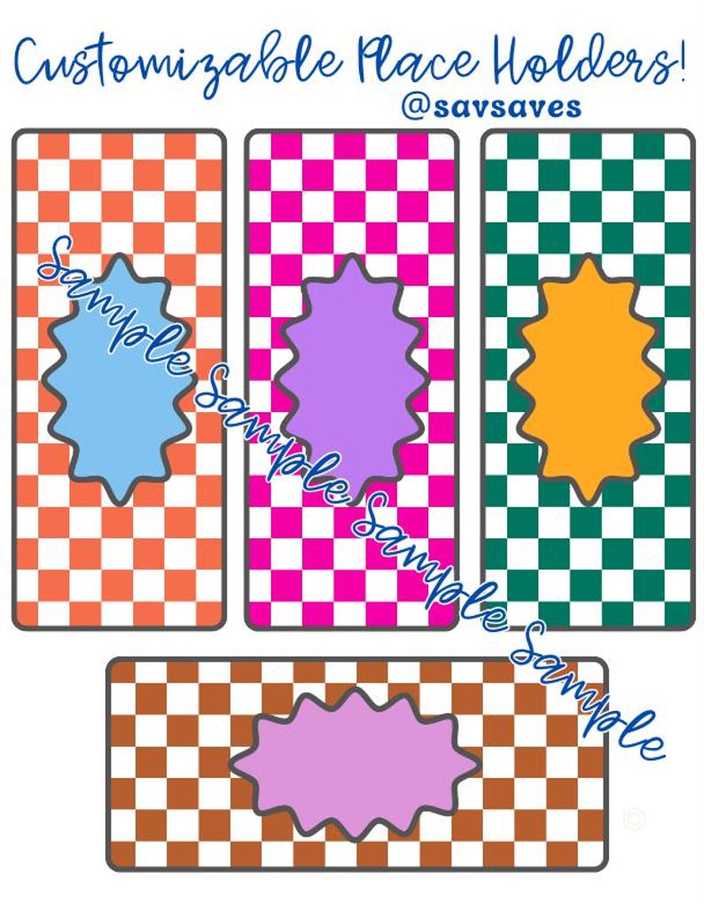 Checkerboard Place Holders (labeled & Unlabeled) *digital Download* - Etsy