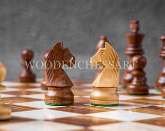 Staunton / Tournament Chess Pieces in Golden Rosewood & Boxwood , German Knight,Weighted. Size-3 inch , Best Gift By WoodenChessArt