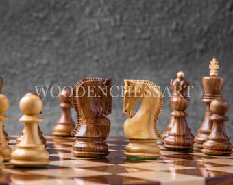 Zagreb 1959 Chess Pieces Only in Golden Rosewood & Boxwood - Double Weighted