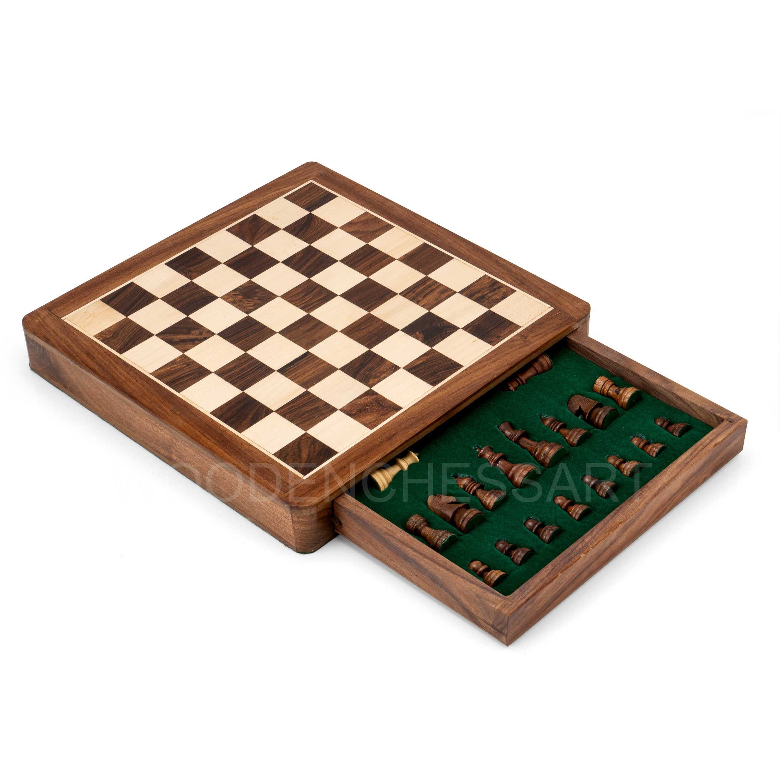 VAMSLOVE Chess and Checkers Board Game Sets for Adults Wooden Deluxe 15  inch Wood Board Box with Storage, Classic 2 in 1 Large Size with Chess  Pieces