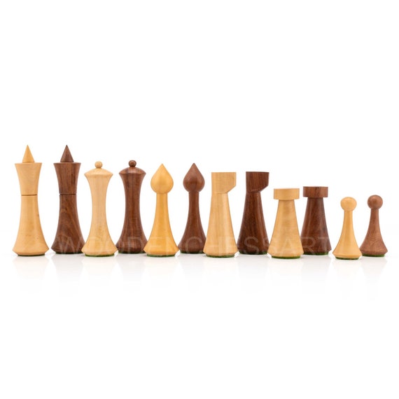 Minimalist Style Hermann Ohme Modern Chess set in Budrosewood and Boxw