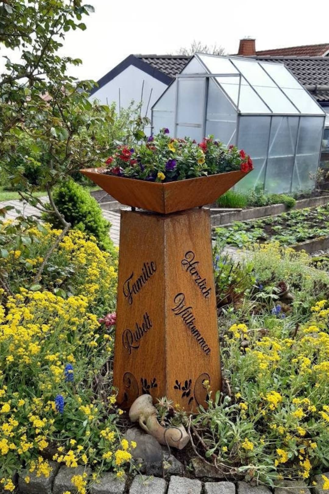 Dekosäule mit abnehmbarer Pflanzschale 89cm Gartendeko Rost Säule mit