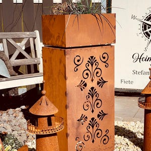 Decorative column with removable plant bowl Garden decoration Rust column Ornaments Handmade gift idea Rust column Metal column Flower bowl
