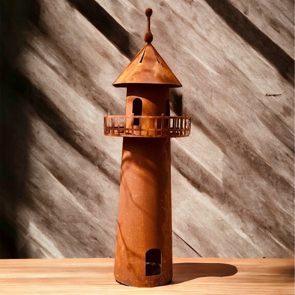 Edelrost Leuchtturm 3D Windlicht Garten Deko 60cm Geschenkidee