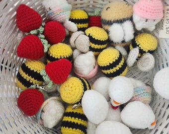 Keychain: Acrylic Yarn Bee, Bunny, Strawberry, Chicken