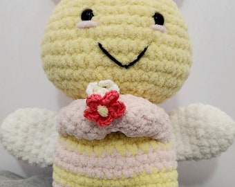 Adorable Handmade Crocheted Pink Bumble Bee Plushie: A Unique and Cuddly Stuffed Animal