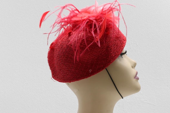 Vintage Ladies Liz Claiborne Red Fascinator Hat - image 3