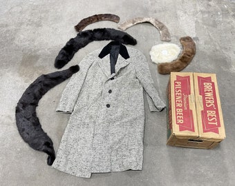 1940's Vintage Tweed Dress Coat with Fur Collars