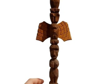 FIRST NATIONS Miniature Totem Cedar Carving