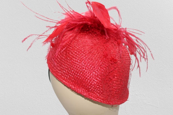 Vintage Ladies Liz Claiborne Red Fascinator Hat - image 5