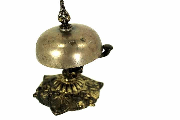 Desk Antique Brass Service Bell, front desk, hotel bell, bell hop, customer alert bell, beautiful antique counter clapper bell