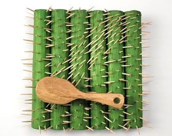 Carved Wall Decoration, Corridor Wall Ornament, Wooden Cactus Sculpture, Bas Relief, Hairbrush Mixed With Cactus, Cactus Joke,