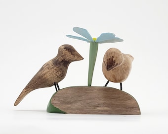 Hand Carved Linden Wood Bird Sculpture, Home Decor