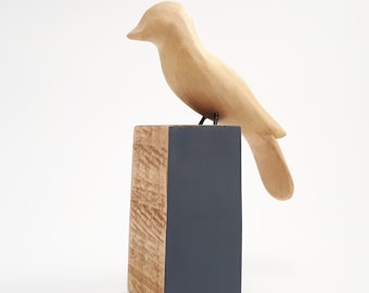Hand Carved Linden Wood Bird Statue, Painted Sculpture