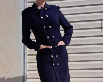 1990s navy blue button up blazer dress