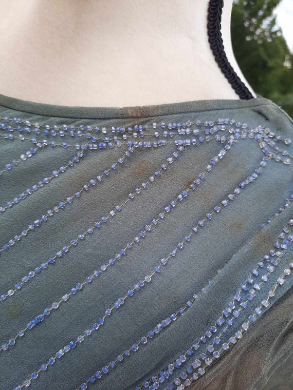 1920s antique blue sequin flapper beaded dress - image 6