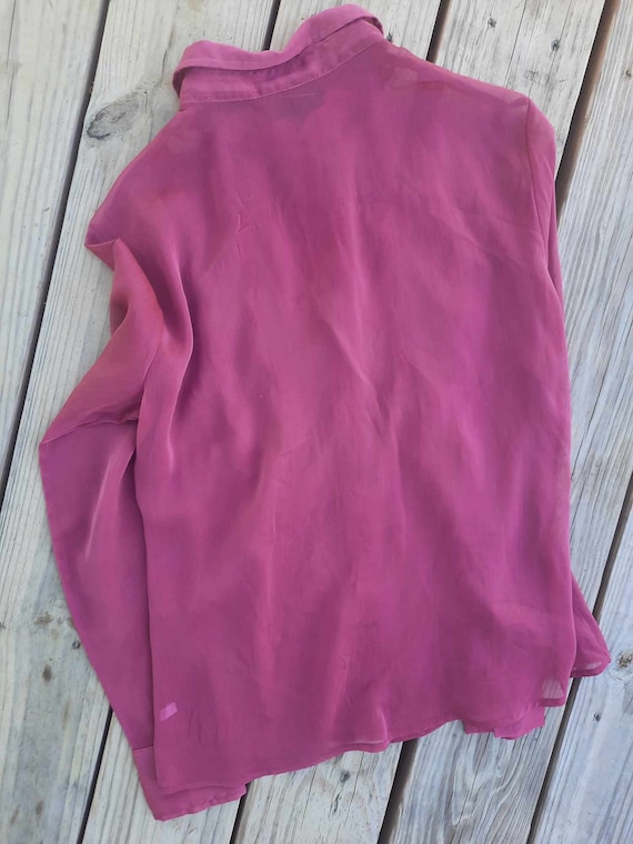 Y2K pink sheer ruffled button up blouse - image 3