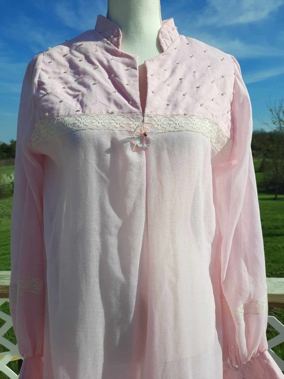 1970s homemade sheer pink white lace maxi dress p… - image 2