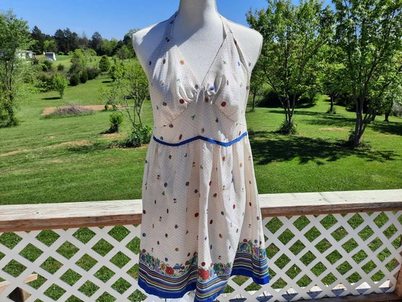 1970s halter mini dress, shirt Swiss polka dot fl… - image 1