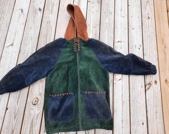 brown, green, blue vintage Colorblock Authentic Winlit jacket 1980s-1990s