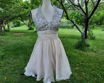 B. Darlin champagne beige short rhinestone beaded homecoming dress, prom, formal, pageant