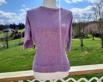 1980s vintage light pastel purple pullover sweater pearl beaded