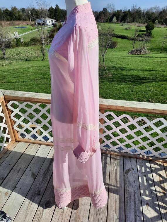 1970s homemade sheer pink white lace maxi dress p… - image 3