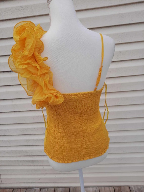 Early 2000s ruffled yellow spring summer blouse - image 3