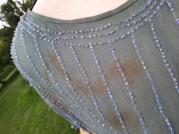 1920s antique blue sequin flapper beaded dress - image 5