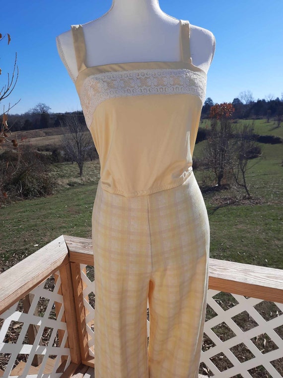 1970s yellow and beige plaid jumpsuit with match … - image 2