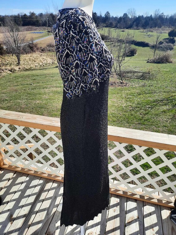 XXL Drop Waist Dress 1980s Beaded Silk Formal Long Sleeve