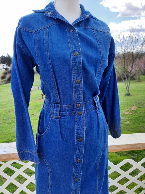 1980s blue denim western funky dress fall - image 2