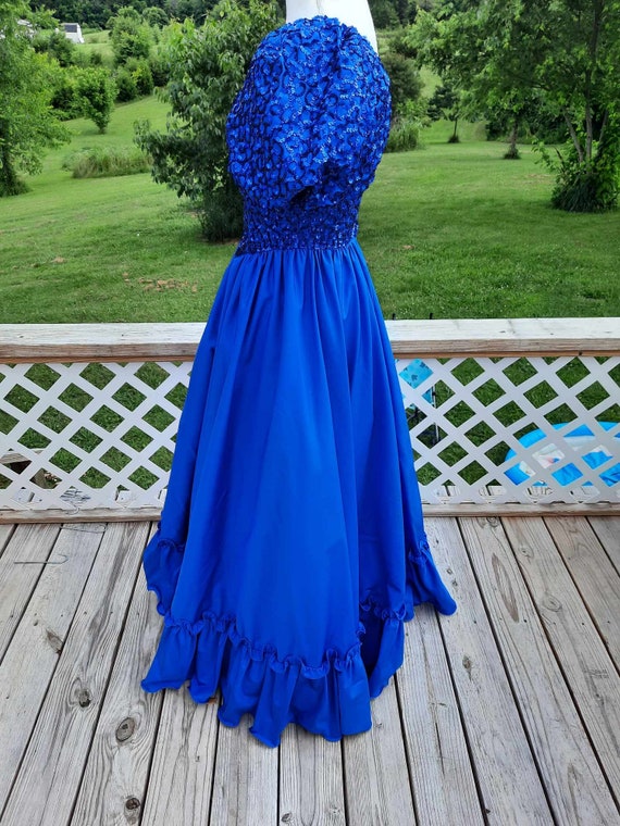 Small 1980s Ballgown Mike Bennet Dress Royal Blue Sequin Gown Prom Pageant Formal Event Full Skirt