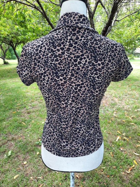 1990s-Y2K sparkly cheetah animal print button up … - image 4