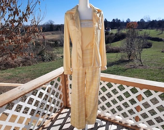 1970s yellow and beige plaid jumpsuit with match blouse