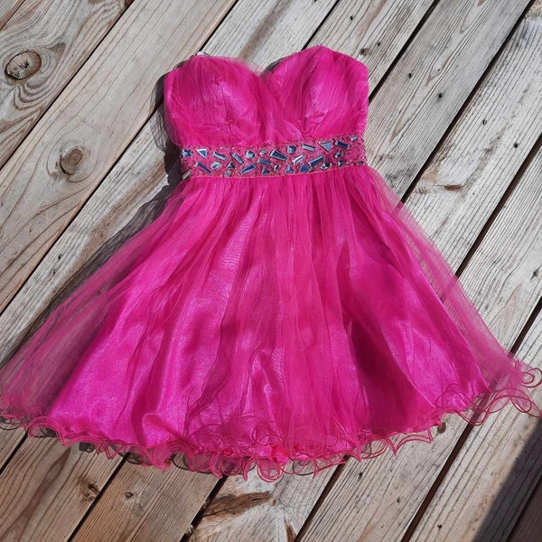 Hot pink beaded cute short formal homecoming Halloween costume cosplay prom dress