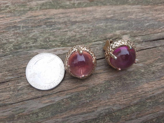 vintage 1960s-1970s pink cabochon gemstone clip o… - image 2