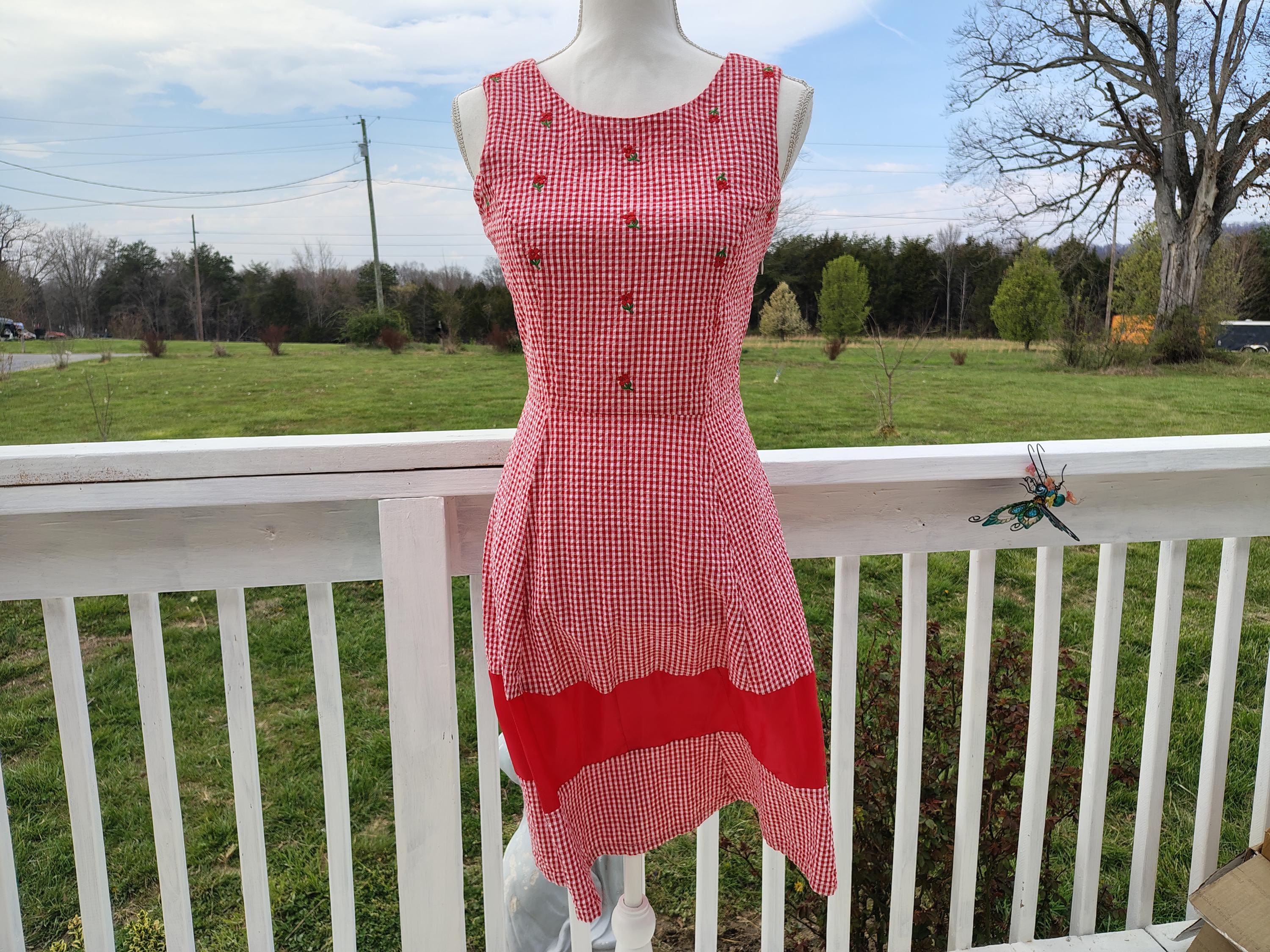 strapless open back dress Hazel Red Gingham Midi Dress main image 1