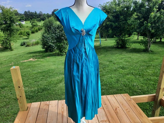 Vintage 1950-1960s Lee Claire blue elegant cockta… - image 1