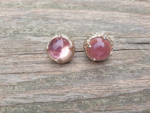 vintage 1960s-1970s pink cabochon gemstone clip o… - image 1