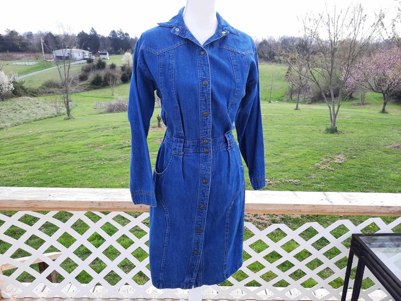 1980s blue denim western funky dress fall image 1