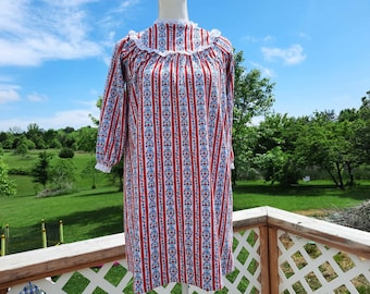 Y2K red, white, and blue striped floral nightgown