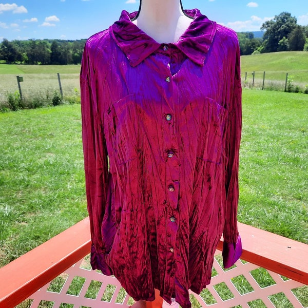 real comfort by Chadwick's velvety purple retro rainbow button blouse