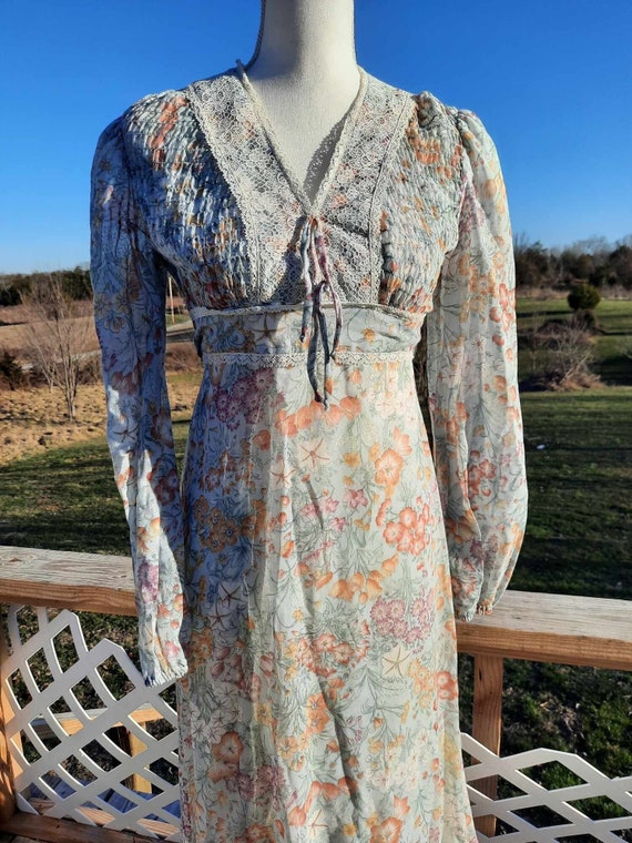1970s floral maxi pastel prairie dress