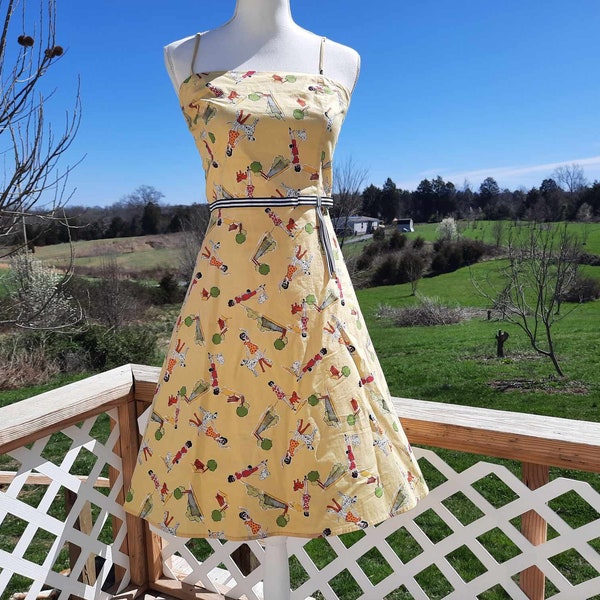 Y2K Byer Too yellow spring dog print sun dress fashion novelty print